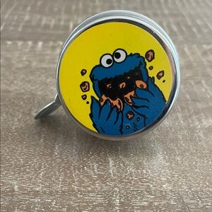 Vintage 1980s Cookie Monster Chrome Bike Bell w/ Yellow Background, Needs Repair
